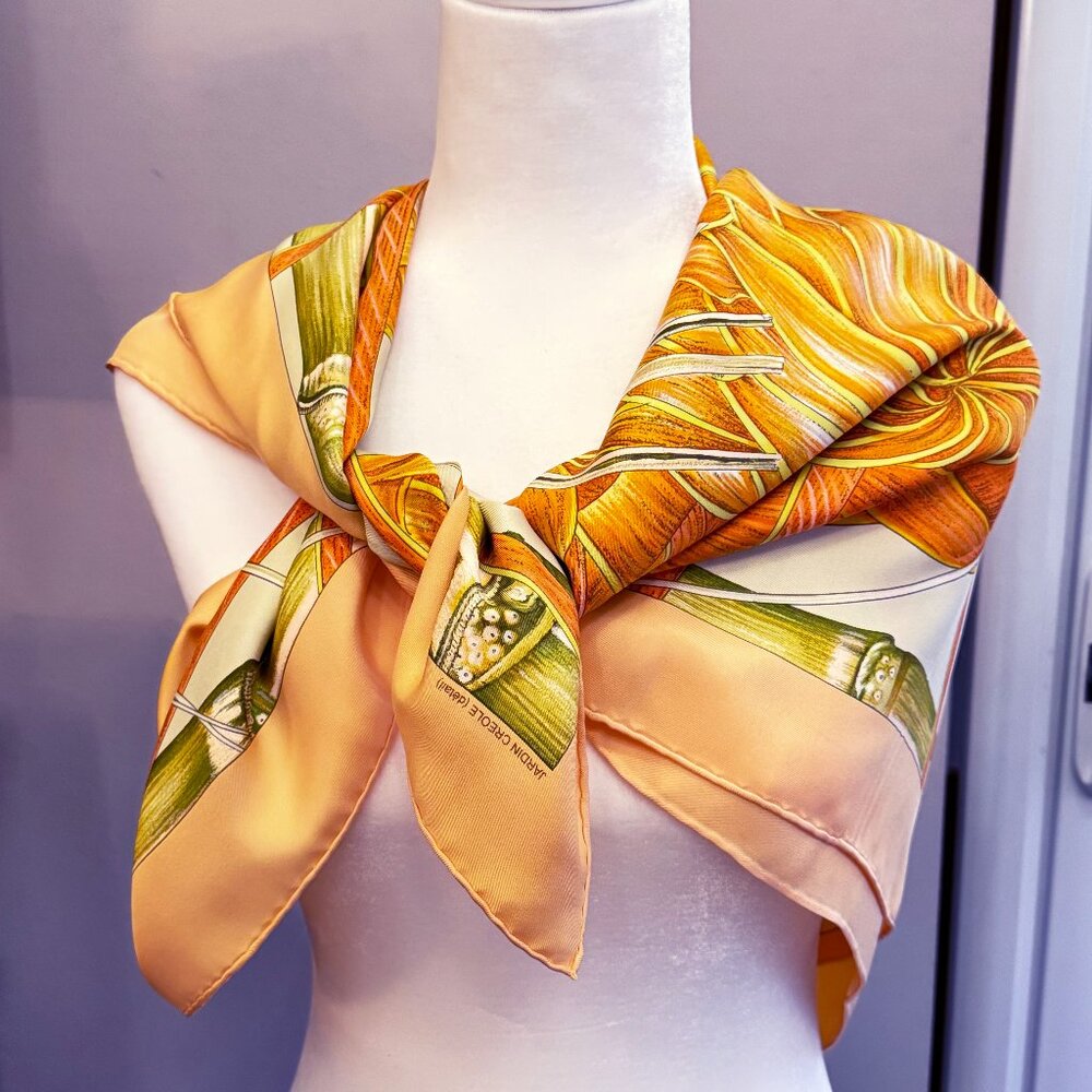 HERMES JARDIN CREOLE Carre 90. Jardin Creole Hermes silk scarf (100% silk)